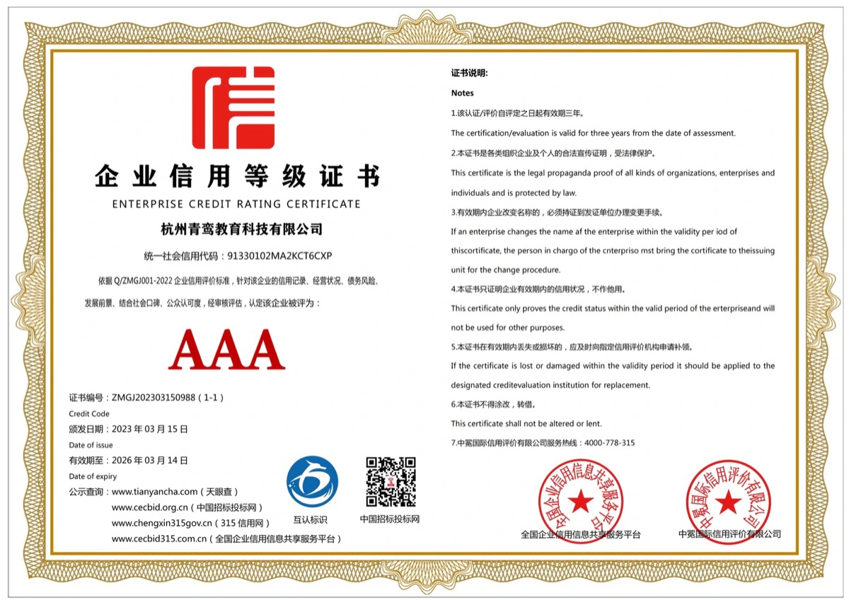 AAA enterprise credit rating certificate